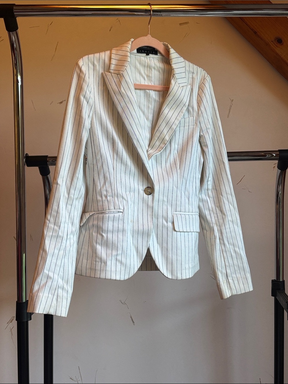 Tailored White Pinstripe Single-Button Blazer